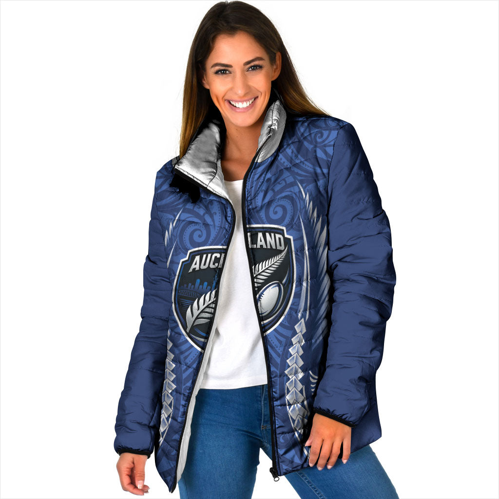 Auckland 2026 Rugby Custom Padded Jacket NZ Maori Silver Fern LT14 Women Blue - Polynesian Pride