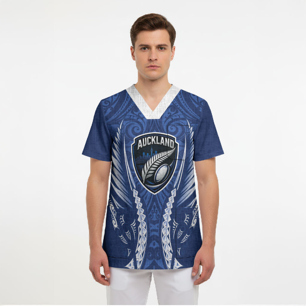 Auckland 2026 Rugby Custom Scrub Top NZ Maori Silver Fern
