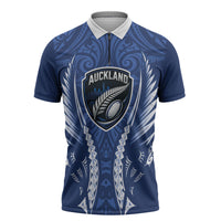 Auckland 2026 Rugby Custom Zipper Polo Shirt NZ Maori Silver Fern LT14 Blue - Polynesian Pride
