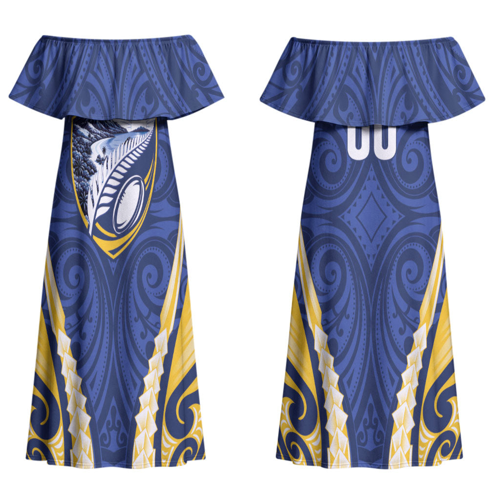 Bay of Plenty 2026 Rugby Custom Couples Matching Off Shoulder Maxi Dress and Long Sleeve Button Shirt NZ Maori Silver Fern LT14 - Polynesian Pride