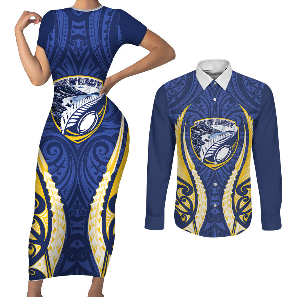 Bay of Plenty 2026 Rugby Custom Couples Matching Short Sleeve Bodycon Dress and Long Sleeve Button Shirt NZ Maori Silver Fern
