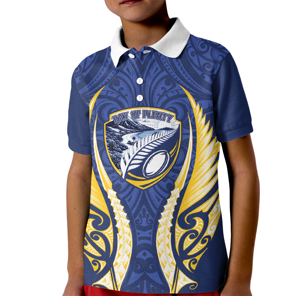 Bay of Plenty 2026 Rugby Custom Kid Polo Shirt NZ Maori Silver Fern LT14 Kid Blue - Polynesian Pride