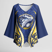 Bay of Plenty 2026 Rugby Custom Kimono Sleeve Blouse NZ Maori Silver Fern LT14 Female Blue - Polynesian Pride