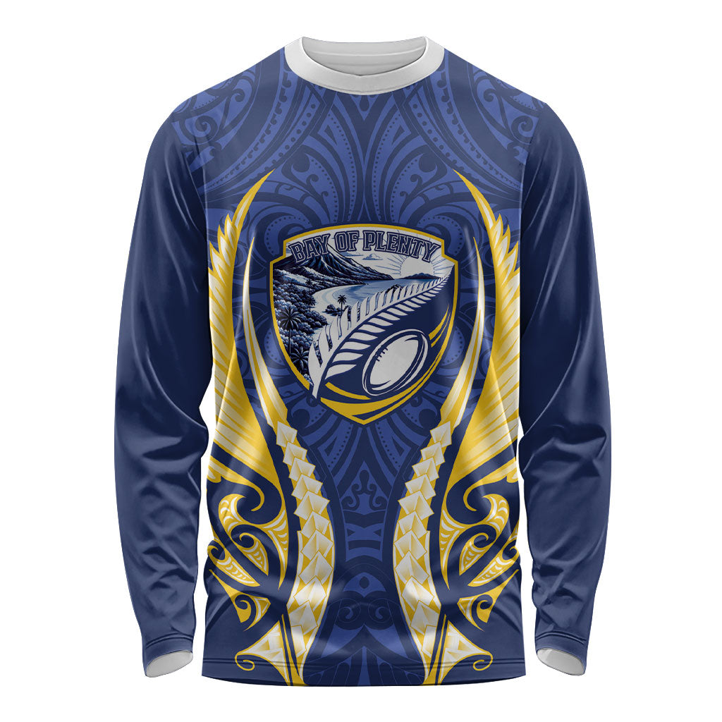 Bay of Plenty 2026 Rugby Custom Long Sleeve Shirt NZ Maori Silver Fern LT14 Unisex Blue - Polynesian Pride