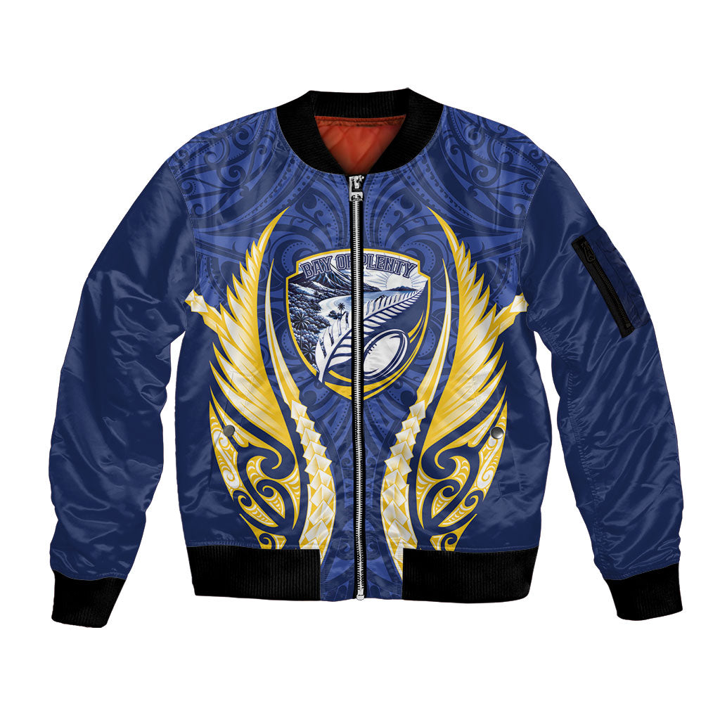 Bay of Plenty 2026 Rugby Custom Sleeve Zip Bomber Jacket NZ Maori Silver Fern LT14 Unisex Blue - Polynesian Pride