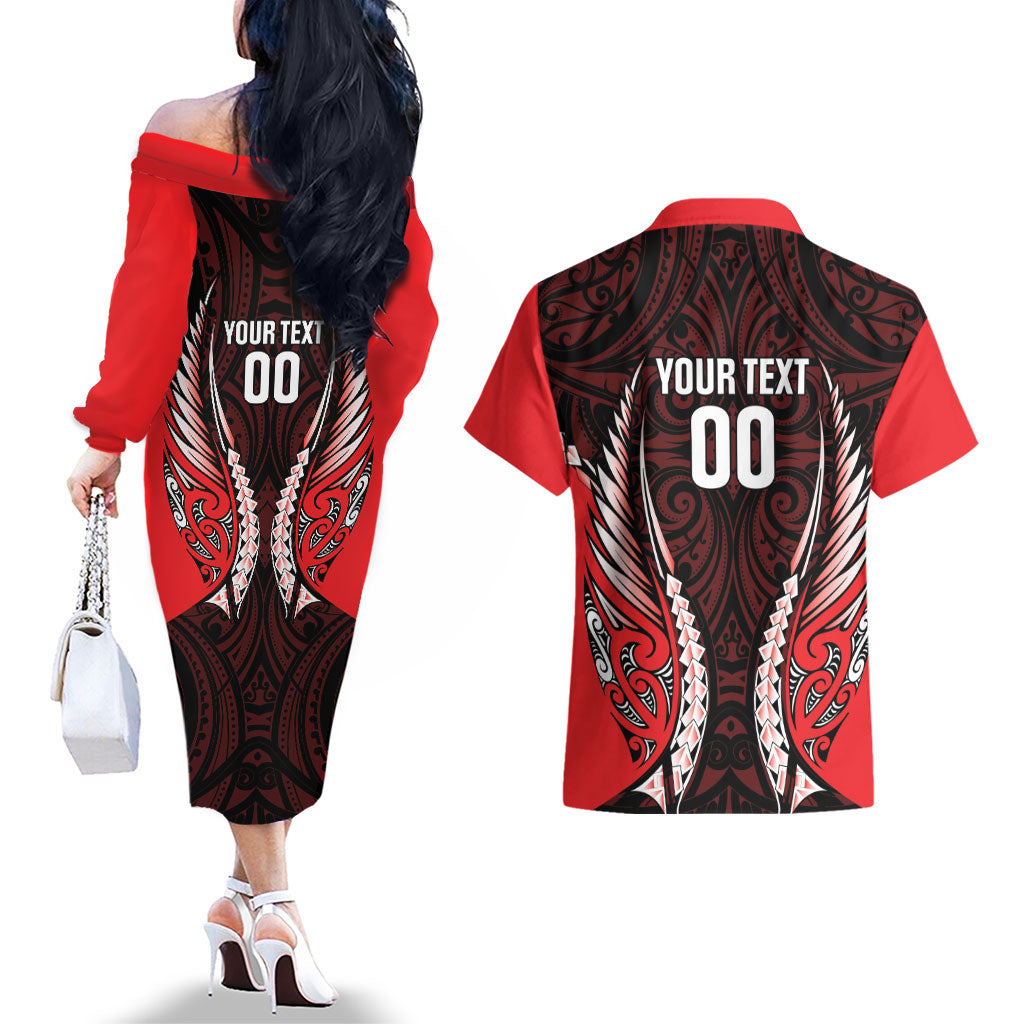 Canterbury 2026 Rugby Custom Couples Matching Off The Shoulder Long Sleeve Dress and Hawaiian Shirt NZ Maori Silver Fern