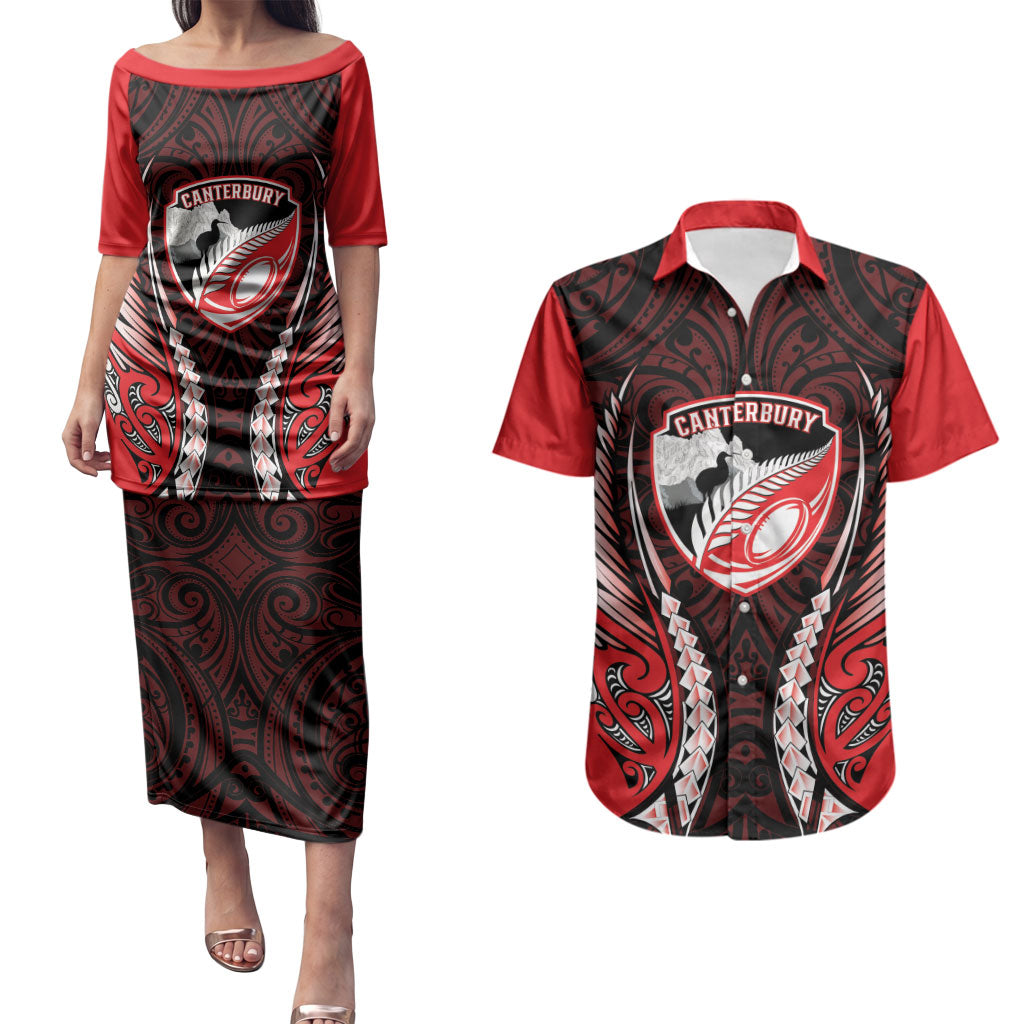 Canterbury 2026 Rugby Custom Couples Matching Puletasi and Hawaiian Shirt NZ Maori Silver Fern LT14 Red - Polynesian Pride
