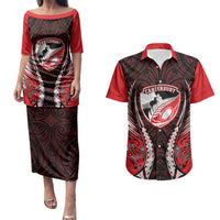 Canterbury 2026 Rugby Custom Couples Matching Puletasi and Hawaiian Shirt NZ Maori Silver Fern LT14 Red - Polynesian Pride