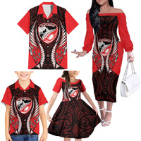 Canterbury 2026 Rugby Custom Family Matching Off The Shoulder Long Sleeve Dress and Hawaiian Shirt NZ Maori Silver Fern
