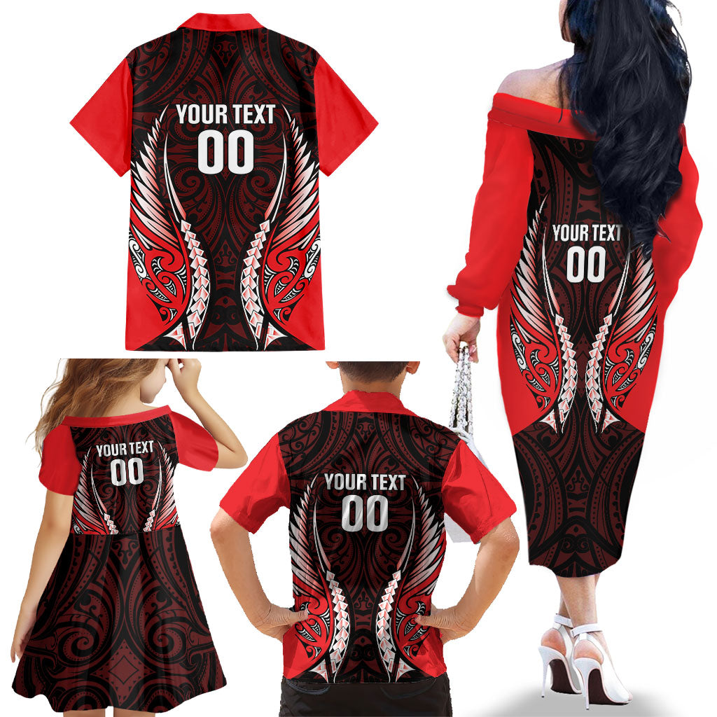 Canterbury 2026 Rugby Custom Family Matching Off The Shoulder Long Sleeve Dress and Hawaiian Shirt NZ Maori Silver Fern
