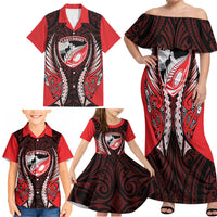 Canterbury 2026 Rugby Custom Family Matching Off Shoulder Maxi Dress and Hawaiian Shirt NZ Maori Silver Fern LT14 - Polynesian Pride