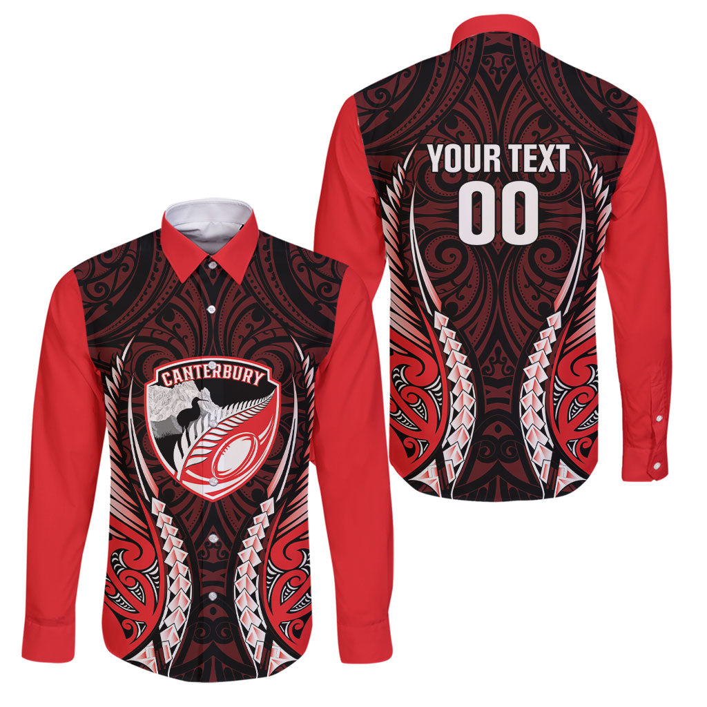 Canterbury 2026 Rugby Custom Family Matching Off Shoulder Maxi Dress and Hawaiian Shirt NZ Maori Silver Fern LT14 Dad's Shirt - Long Sleeve Red - Polynesian Pride