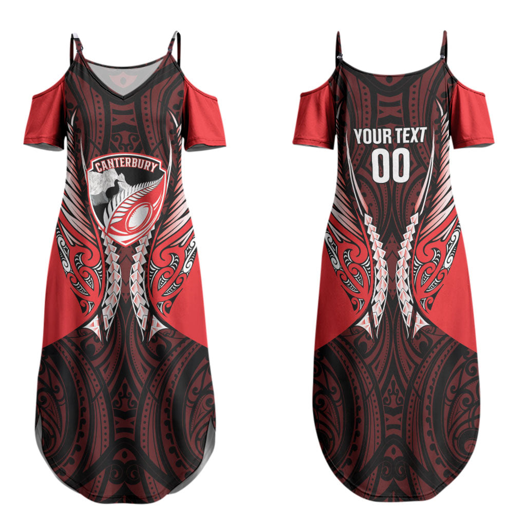 Canterbury 2026 Rugby Custom Family Matching Summer Maxi Dress and Hawaiian Shirt NZ Maori Silver Fern LT14 Mom's Dress Red - Polynesian Pride