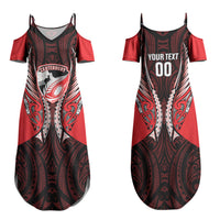 Canterbury 2026 Rugby Custom Family Matching Summer Maxi Dress and Hawaiian Shirt NZ Maori Silver Fern LT14 Mom's Dress Red - Polynesian Pride
