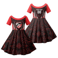 Canterbury 2026 Rugby Custom Family Matching Summer Maxi Dress and Hawaiian Shirt NZ Maori Silver Fern LT14 Daughter's Dress Red - Polynesian Pride
