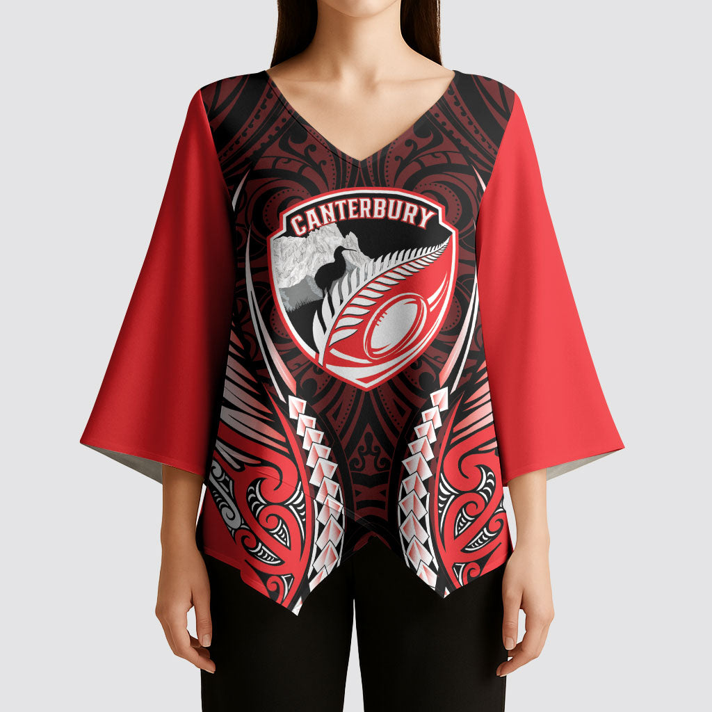 Canterbury 2026 Rugby Custom Kimono Sleeve Blouse NZ Maori Silver Fern