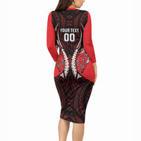 Canterbury 2026 Rugby Custom Long Sleeve Bodycon Dress NZ Maori Silver Fern LT14 - Polynesian Pride