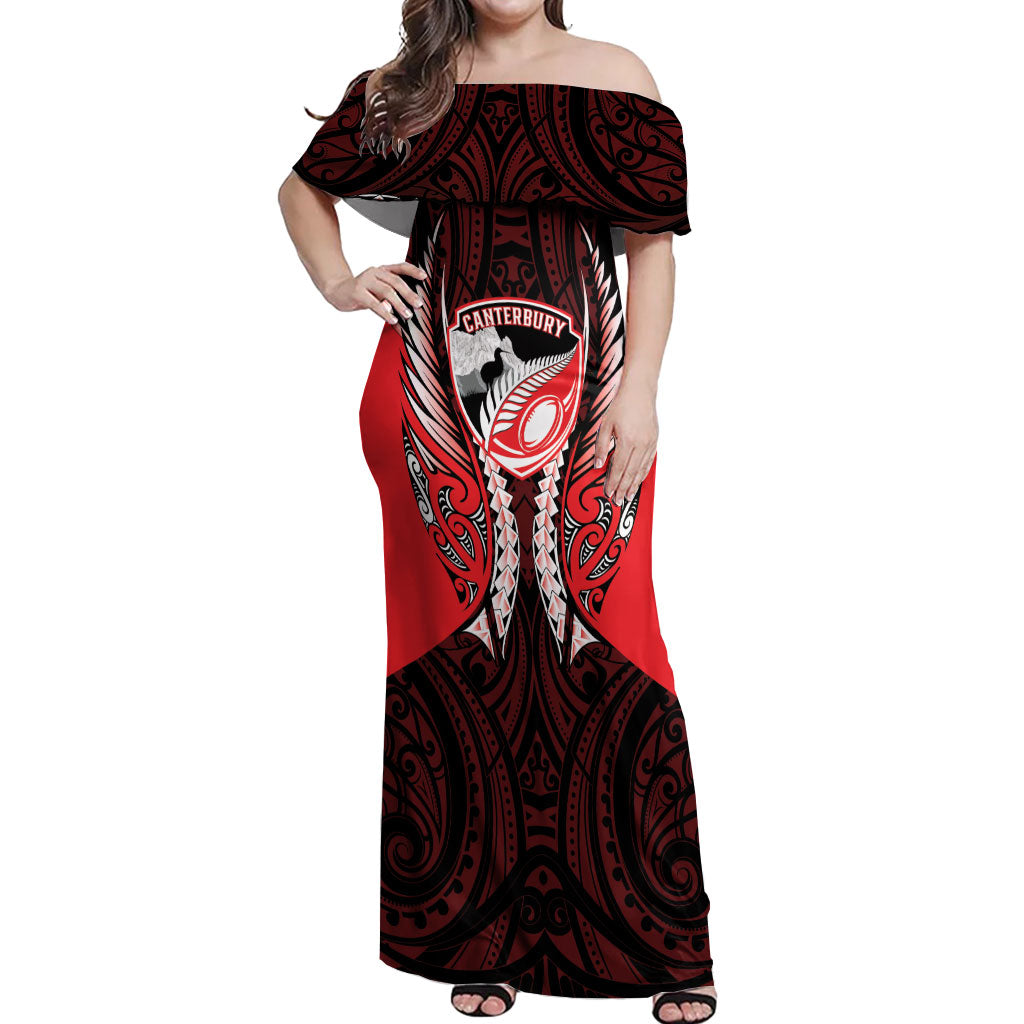 Canterbury 2026 Rugby Custom Off Shoulder Maxi Dress NZ Maori Silver Fern