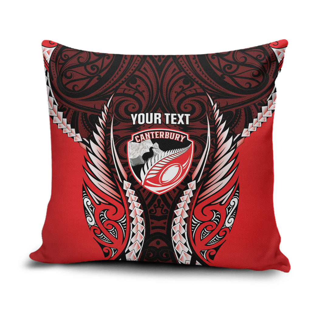 Canterbury 2026 Rugby Custom Pillow Cover NZ Maori Silver Fern LT14 Red - Polynesian Pride