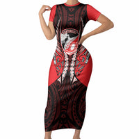 Canterbury 2026 Rugby Custom Short Sleeve Bodycon Dress NZ Maori Silver Fern LT14 Long Dress Red - Polynesian Pride