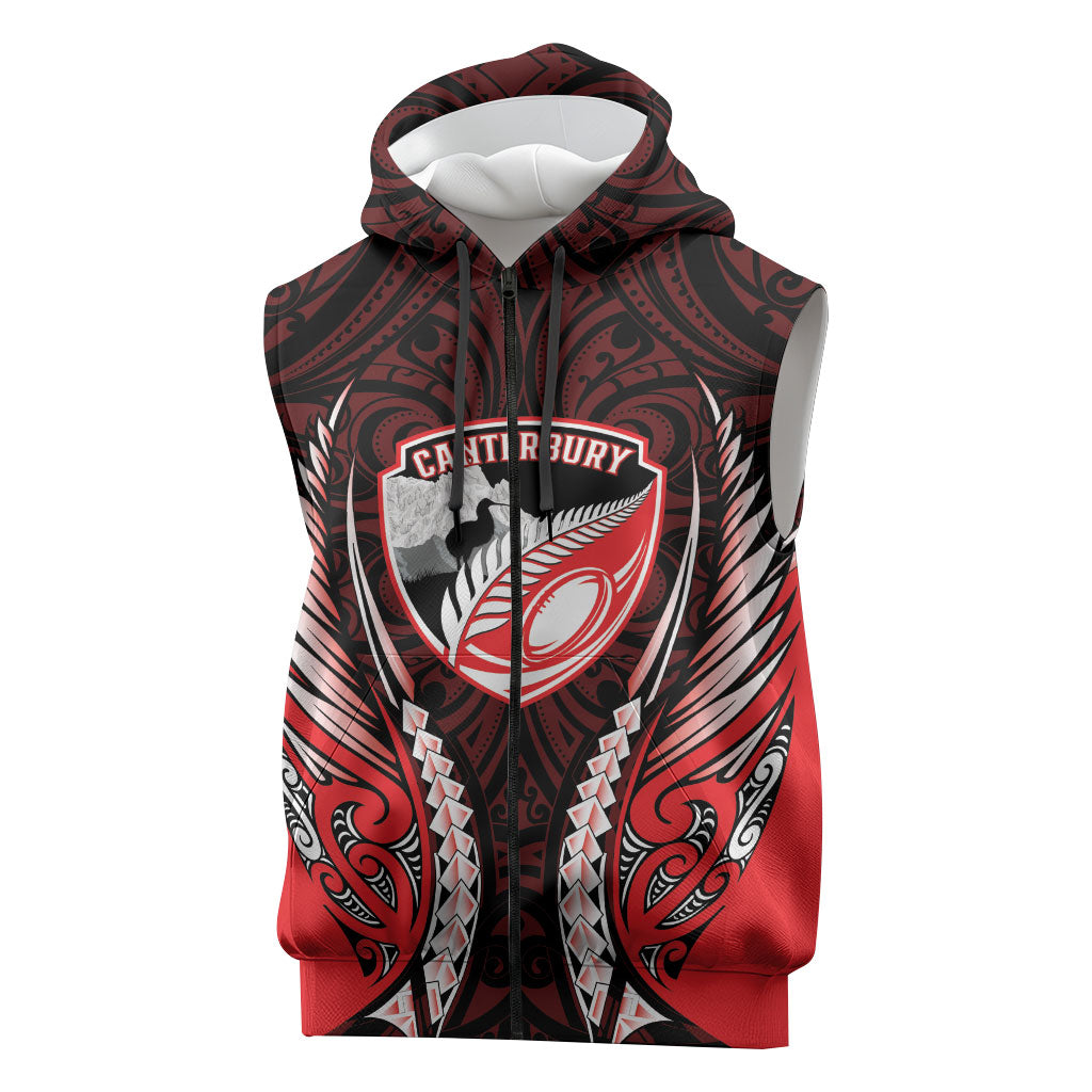 Canterbury 2026 Rugby Custom Sleeveless Zip Hoodie NZ Maori Silver Fern LT14 Red - Polynesian Pride