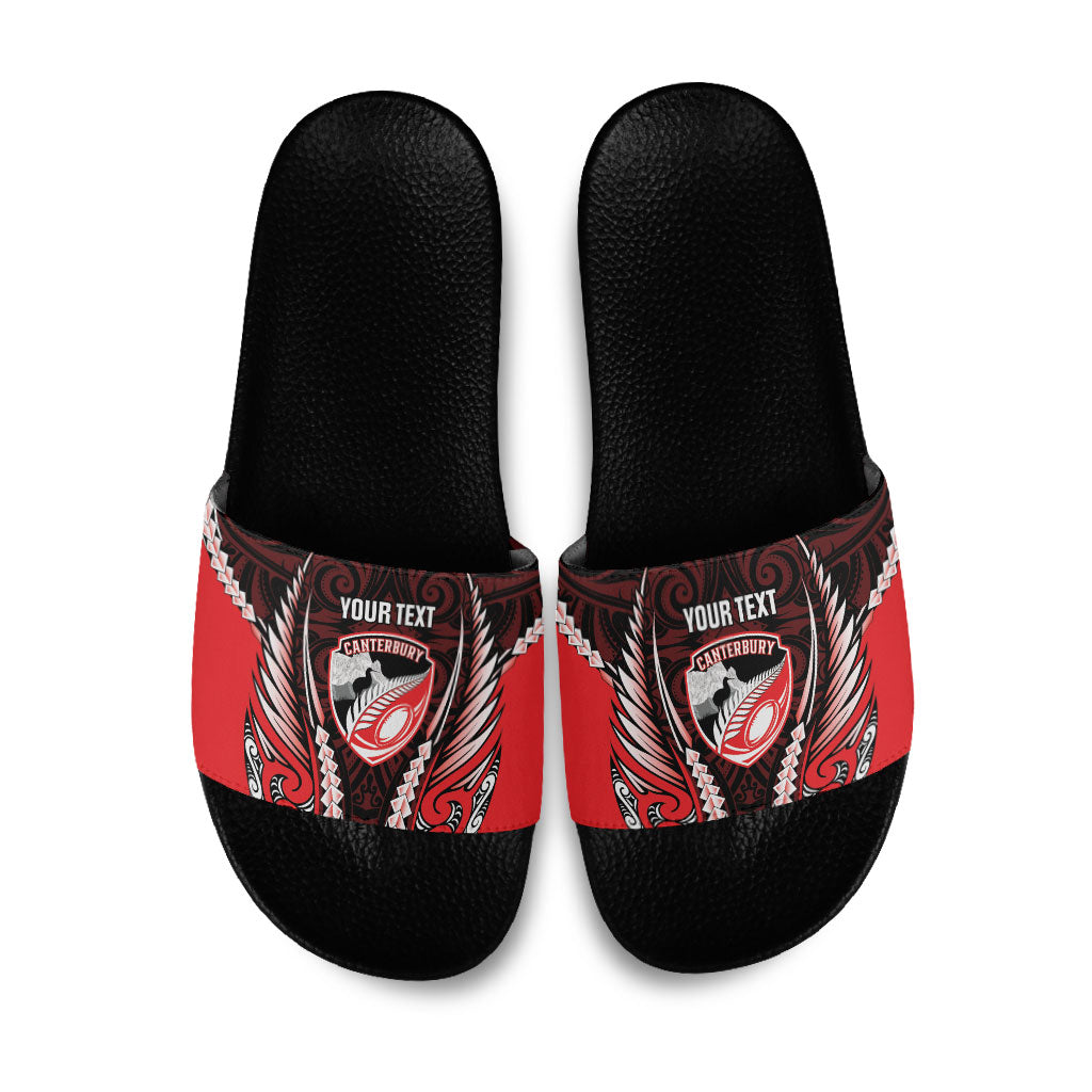 Canterbury 2026 Rugby Custom Slide Sandals NZ Maori Silver Fern LT14 Red - Polynesian Pride