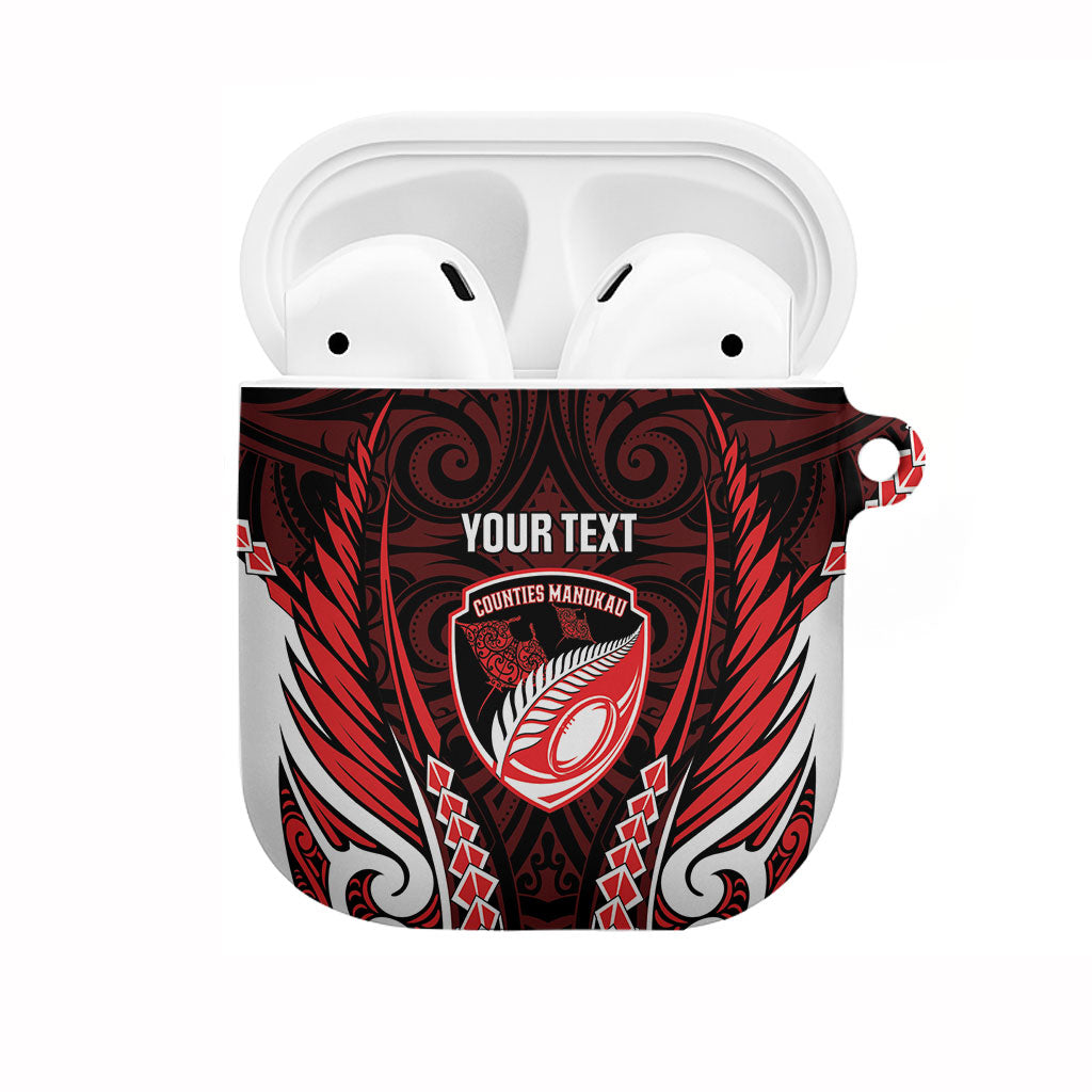 Counties Manukau 2026 Rugby Custom AirPods Case NZ Maori Silver Fern LT14 Red - Polynesian Pride