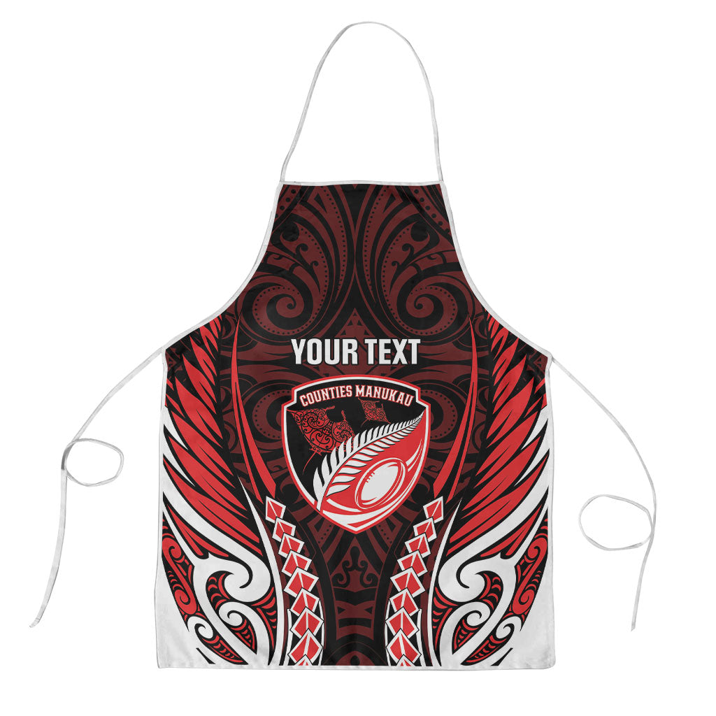 Counties Manukau 2026 Rugby Custom Apron NZ Maori Silver Fern LT14 Red - Polynesian Pride