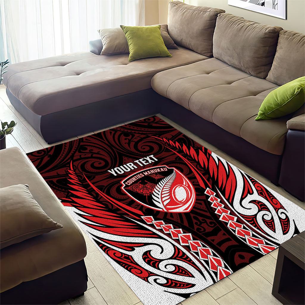 Counties Manukau 2026 Rugby Custom Area Rug NZ Maori Silver Fern