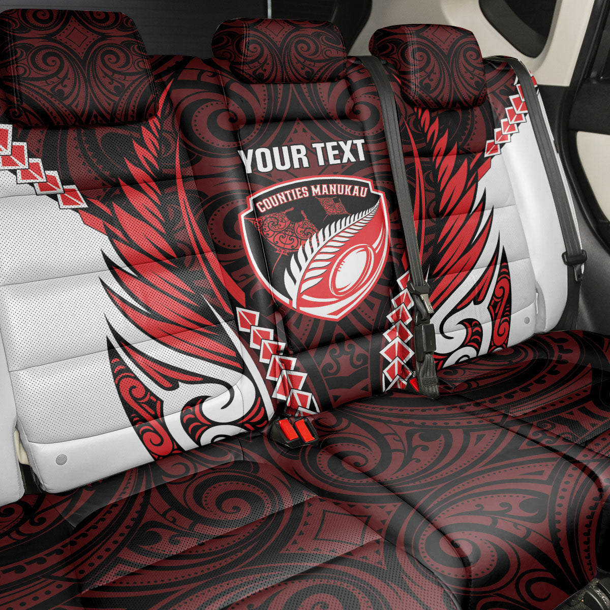 Counties Manukau 2026 Rugby Custom Back Car Seat Cover NZ Maori Silver Fern LT14 - Polynesian Pride