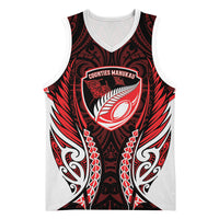 Counties Manukau 2026 Rugby Custom Basketball Jersey NZ Maori Silver Fern LT14 Unisex Red - Polynesian Pride