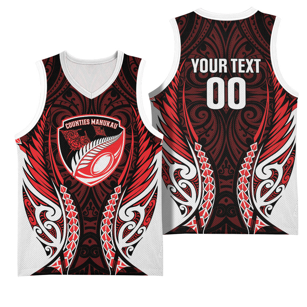 Counties Manukau 2026 Rugby Custom Basketball Jersey NZ Maori Silver Fern LT14 - Polynesian Pride