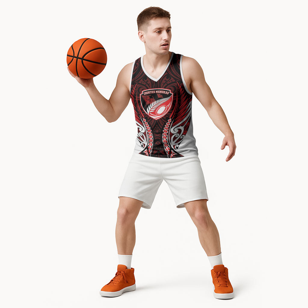 Counties Manukau 2026 Rugby Custom Basketball Jersey NZ Maori Silver Fern LT14 - Polynesian Pride