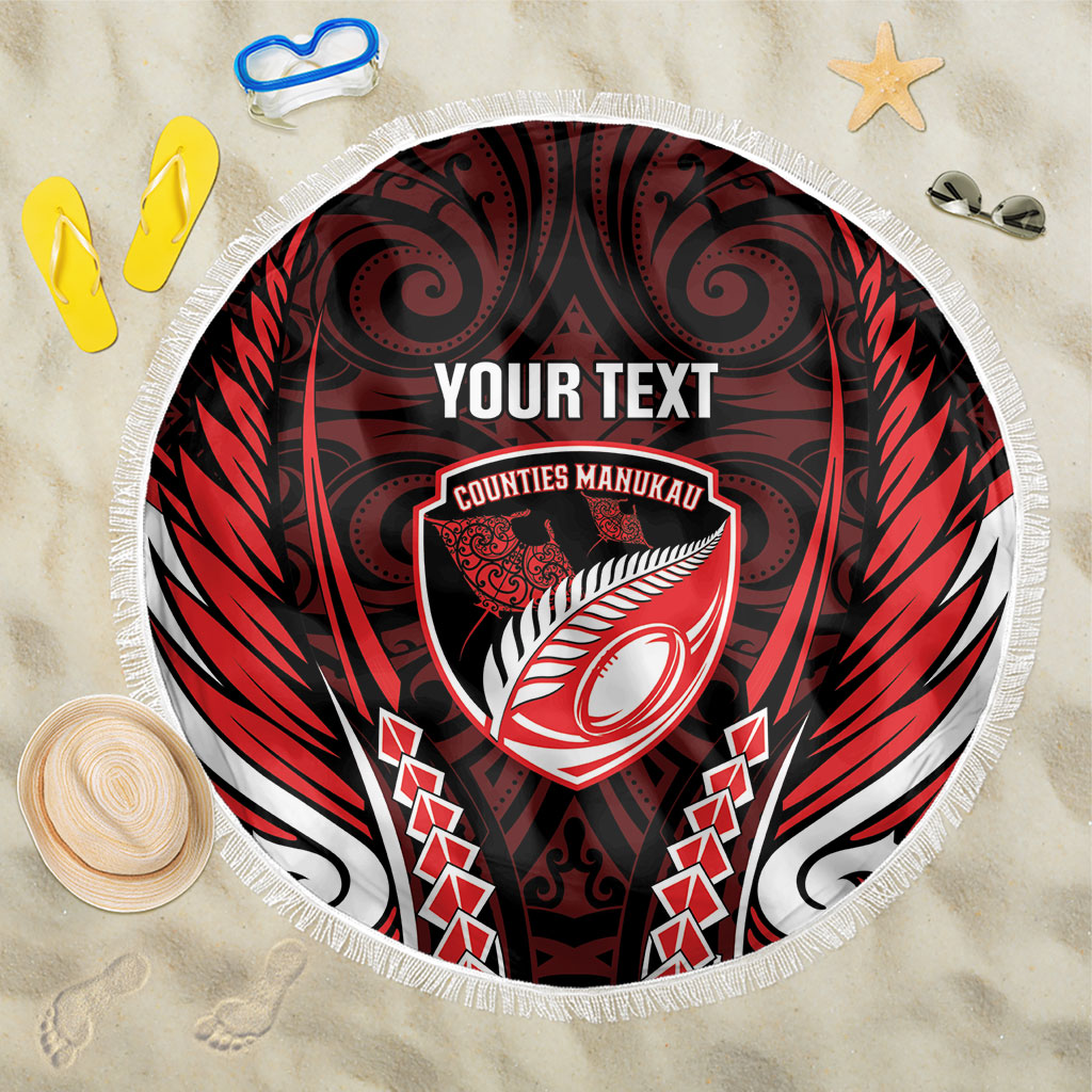 Counties Manukau 2026 Rugby Custom Beach Blanket NZ Maori Silver Fern LT14 One Size 150cm Red - Polynesian Pride