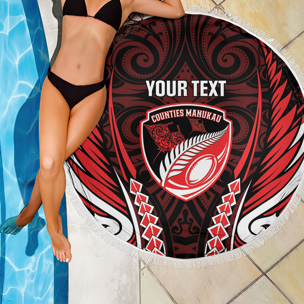Counties Manukau 2026 Rugby Custom Beach Blanket NZ Maori Silver Fern