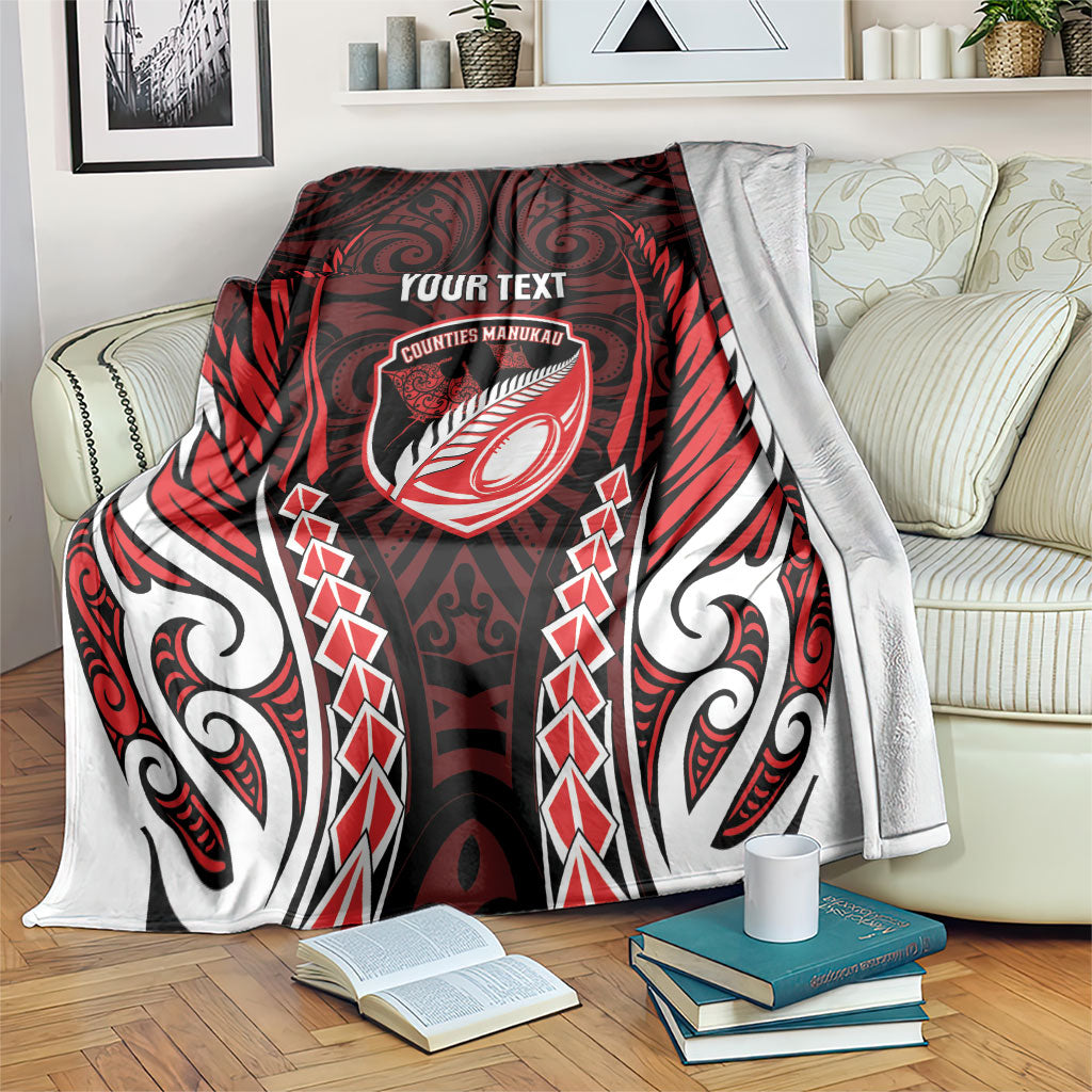 Counties Manukau 2026 Rugby Custom Blanket NZ Maori Silver Fern LT14 Red - Polynesian Pride