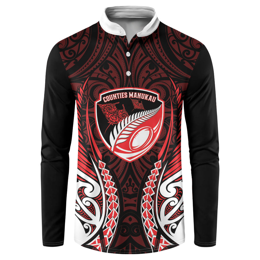 Counties Manukau 2026 Rugby Custom Button Sweatshirt NZ Maori Silver Fern LT14 Red - Polynesian Pride
