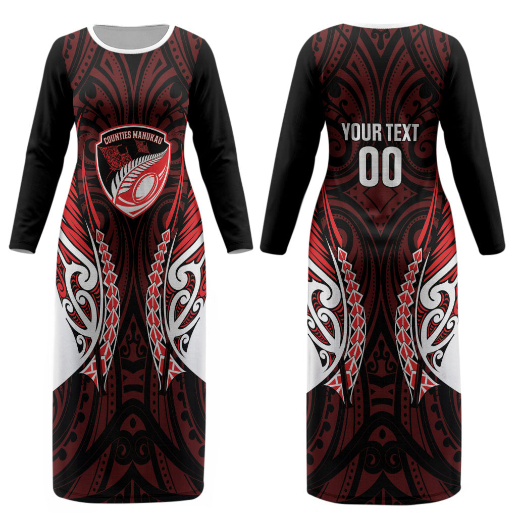 Counties Manukau 2026 Rugby Custom Couples Matching Long Sleeve Bodycon Dress and Hawaiian Shirt NZ Maori Silver Fern LT14 - Polynesian Pride