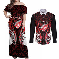 Counties Manukau 2026 Rugby Custom Couples Matching Off Shoulder Maxi Dress and Long Sleeve Button Shirt NZ Maori Silver Fern