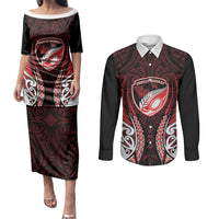 Counties Manukau 2026 Rugby Custom Couples Matching Puletasi and Long Sleeve Button Shirt NZ Maori Silver Fern LT14 Red - Polynesian Pride