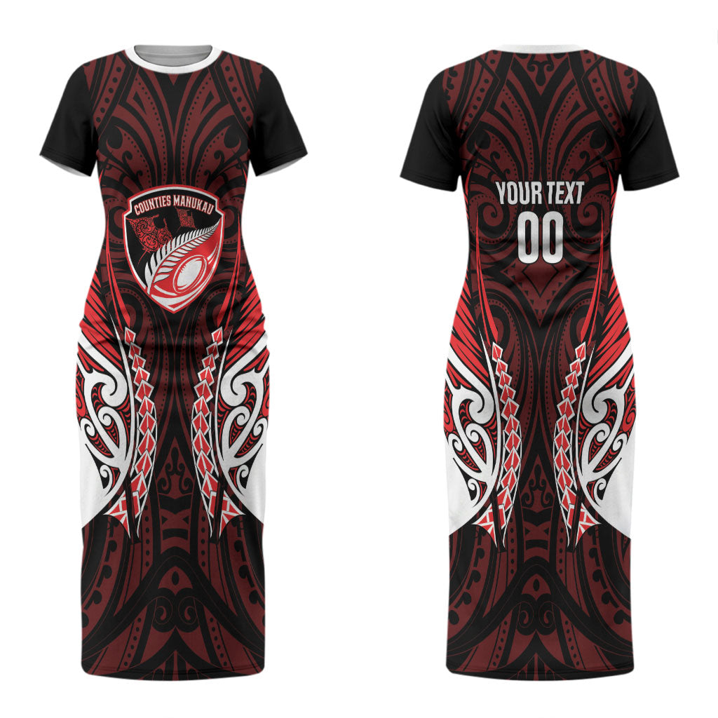 Counties Manukau 2026 Rugby Custom Couples Matching Short Sleeve Bodycon Dress and Hawaiian Shirt NZ Maori Silver Fern LT14 - Polynesian Pride