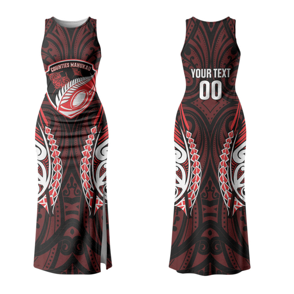 Counties Manukau 2026 Rugby Custom Couples Matching Tank Maxi Dress and Long Sleeve Button Shirt NZ Maori Silver Fern LT14 - Polynesian Pride
