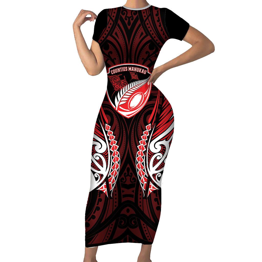 Counties Manukau 2026 Rugby Custom Family Matching Short Sleeve Bodycon Dress and Hawaiian Shirt NZ Maori Silver Fern