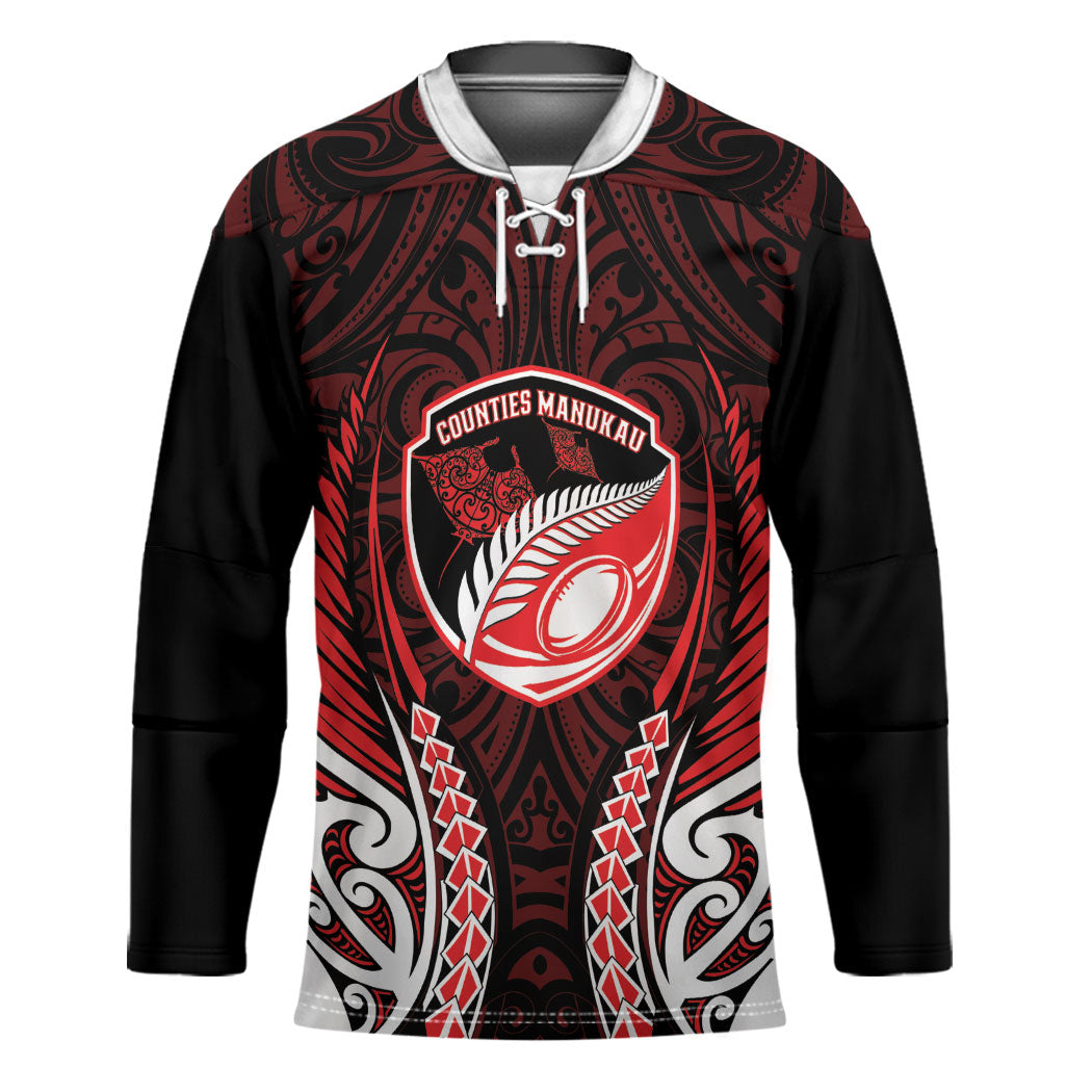 Counties Manukau 2026 Rugby Custom Hockey Jersey NZ Maori Silver Fern LT14 Unisex Red - Polynesian Pride