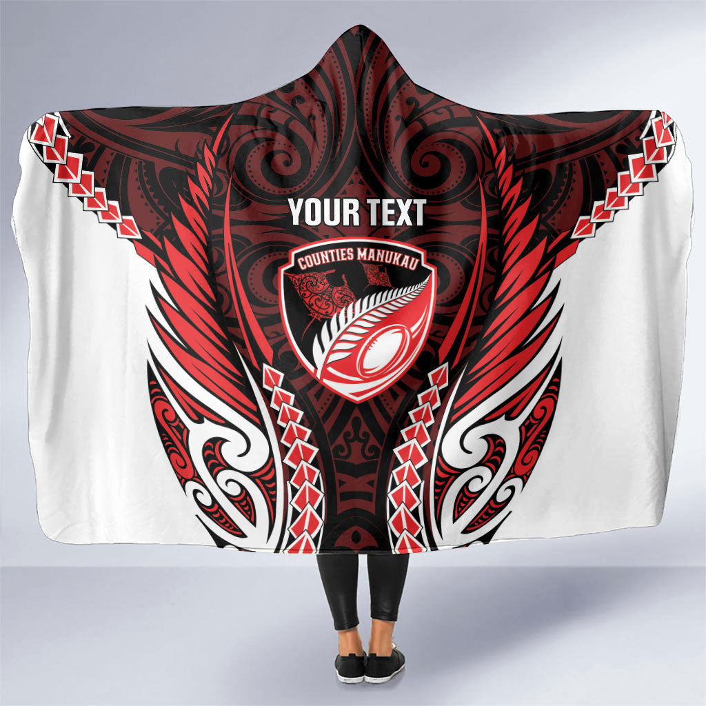 Counties Manukau 2026 Rugby Custom Hooded Blanket NZ Maori Silver Fern LT14 One Size Red - Polynesian Pride