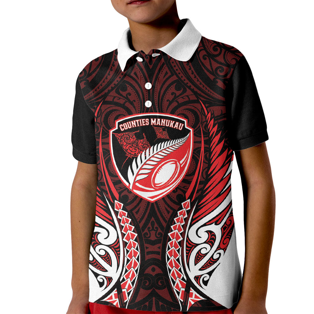 Counties Manukau 2026 Rugby Custom Kid Polo Shirt NZ Maori Silver Fern LT14 Kid Red - Polynesian Pride