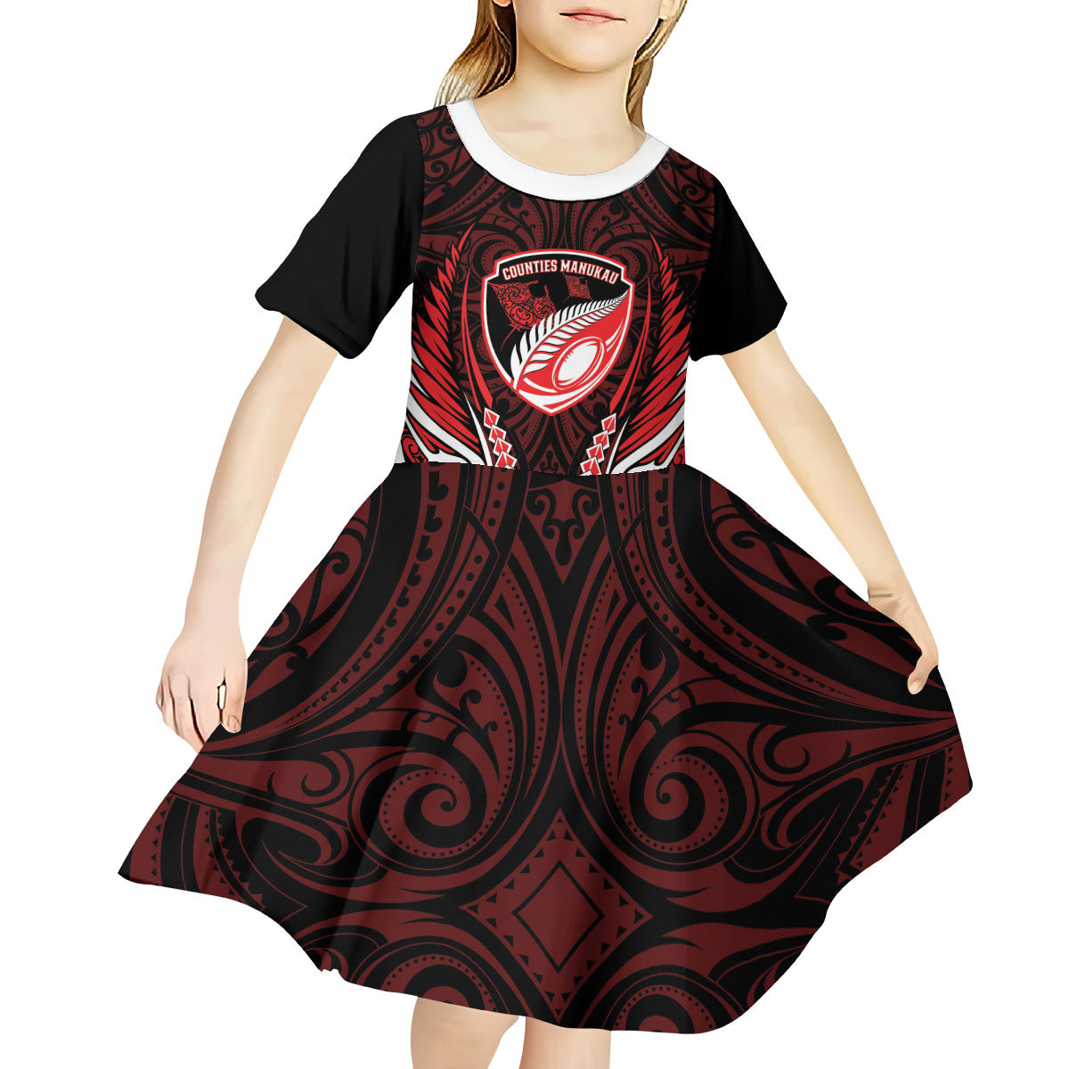Counties Manukau 2026 Rugby Custom Kid Short Sleeve Dress NZ Maori Silver Fern