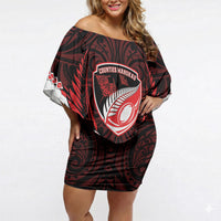 Counties Manukau 2026 Rugby Custom Off Shoulder Short Dress NZ Maori Silver Fern LT14 Women Red - Polynesian Pride