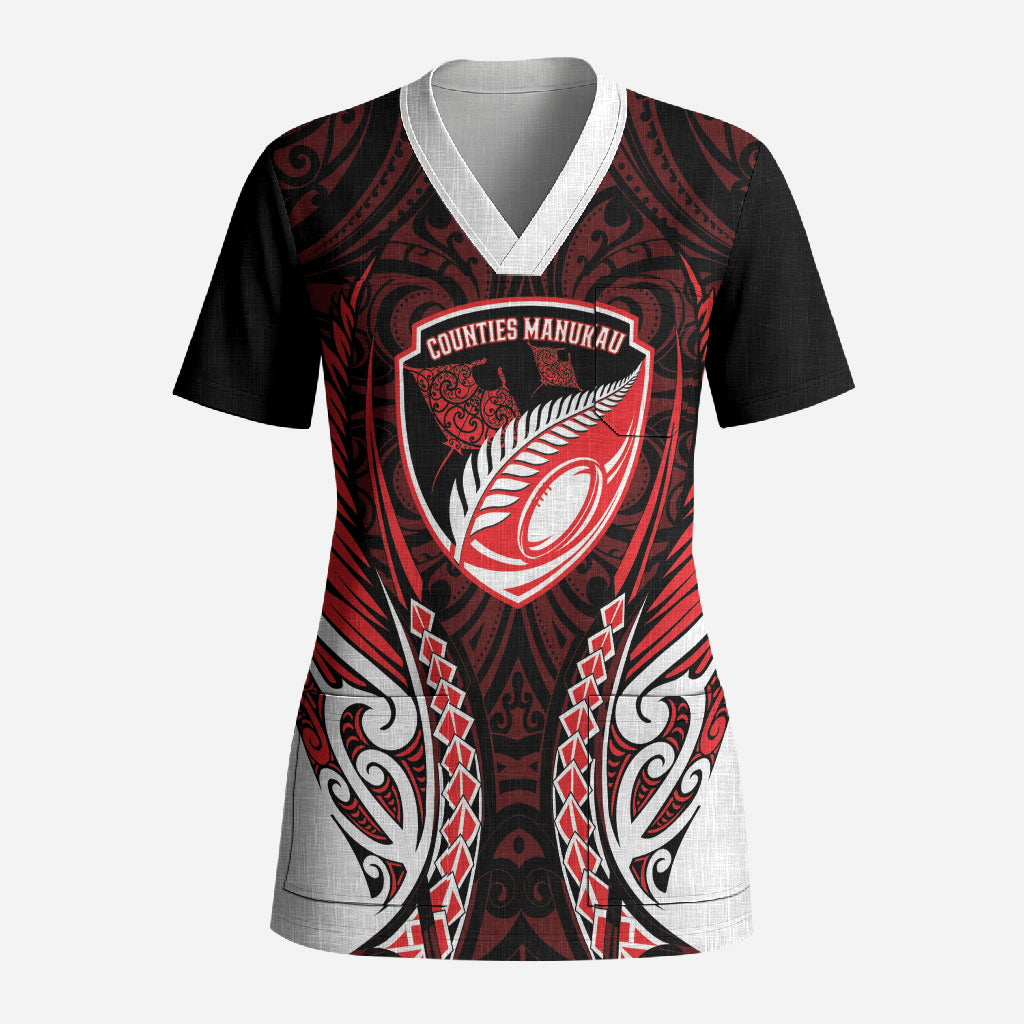 Counties Manukau 2026 Rugby Custom Scrub Top NZ Maori Silver Fern