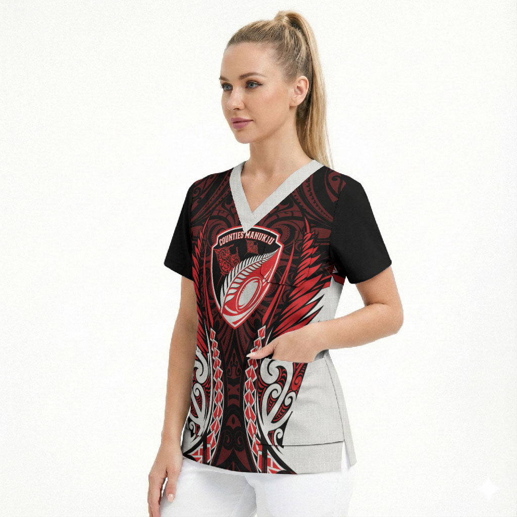 Counties Manukau 2026 Rugby Custom Scrub Top NZ Maori Silver Fern